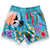 Colourful snd sustainable kids swim shorts with West Australian  flora and fauna designs, made from recycled plastic bottles from South Beach Boardies x Helen Ansell, back view