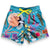 Colourful snd sustainable kids swim shorts with West Australian  flora and fauna designs, made from recycled plastic bottles from South Beach Boardies x Helen Ansell, front view