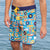 Men's Recycled Retro Piping Boardies featuring record player, cassette tapes. vinyl 