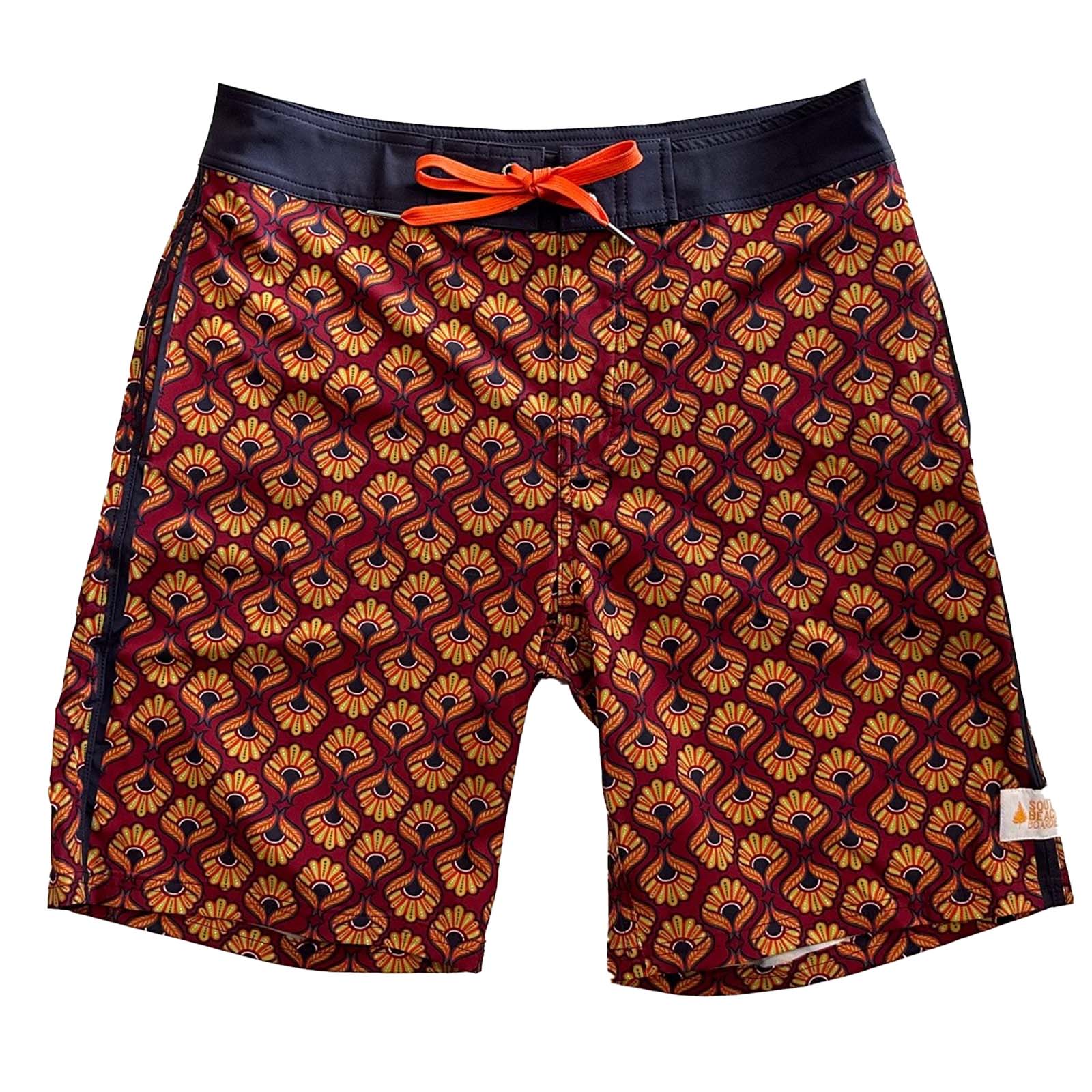 Mens Surfer Boardies from Recycled Plastic Bottles, Peacock print front