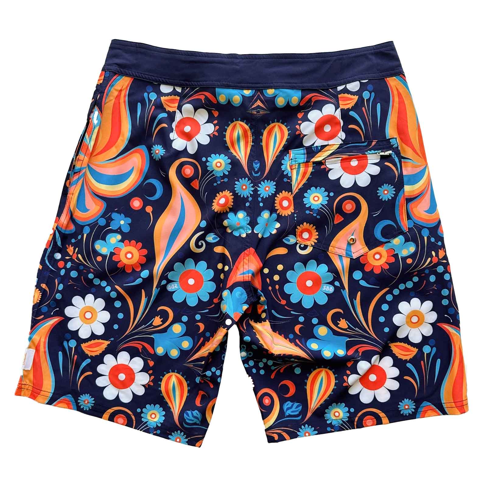 Mens Surfer Boardies from Recycled Plastic Bottles, Flourish print back view