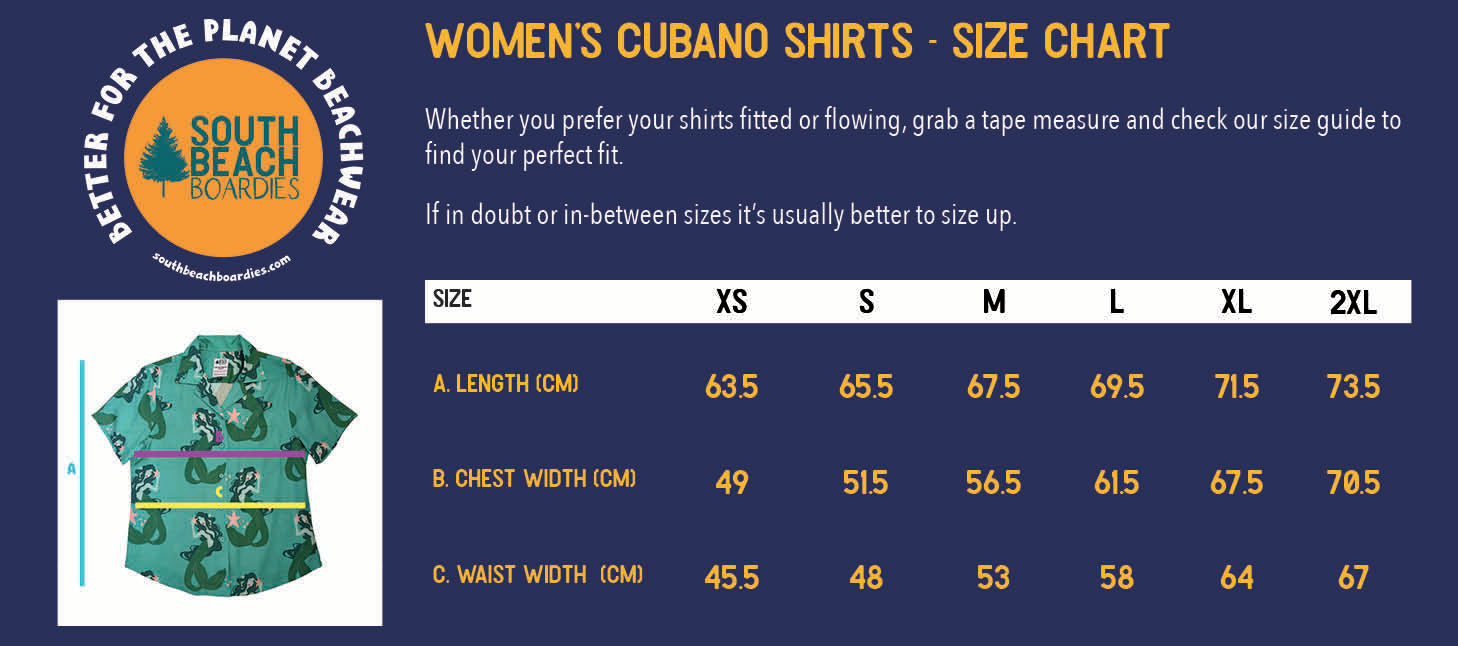 South Beach Boardies Women's Better for the Planet Eucalyptus Shirt Size Chart