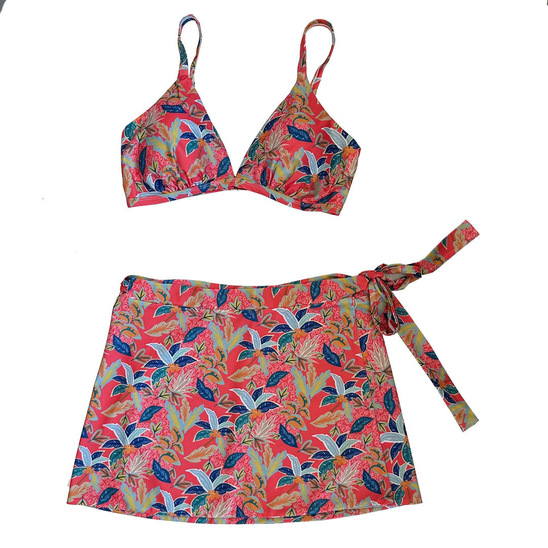 SBB WOMENS Matching Bikini and BEACH SKIRT FROM RECYCLED PLASTIC BOTTLES Pink Paradise print