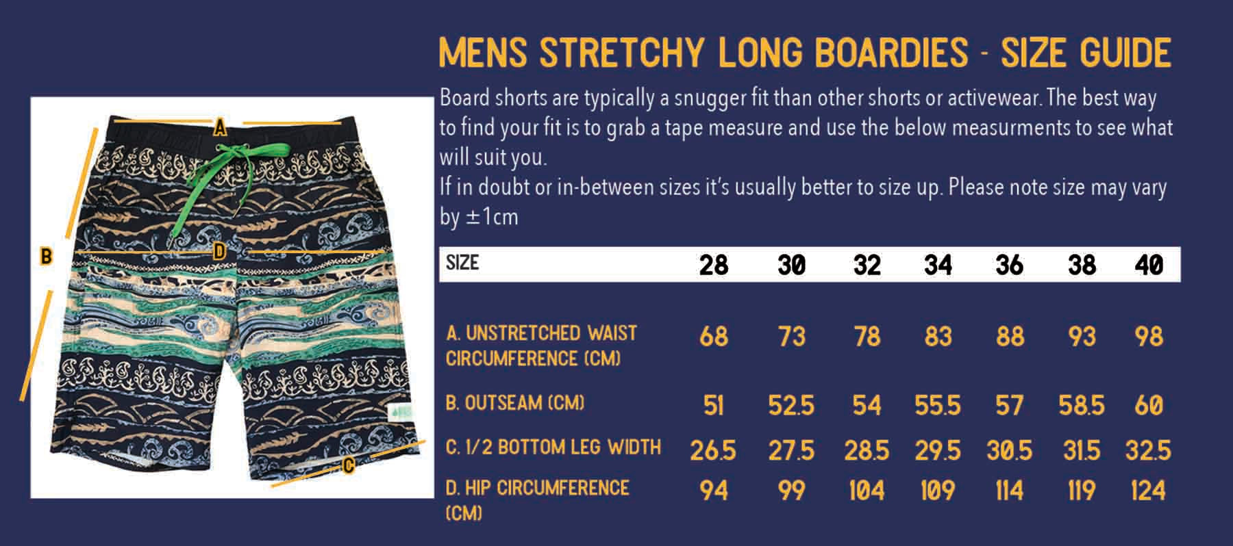 Men's Stretchy Long Boardies: Boho Beach