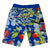 South Beach Boardies Kids Long Board Shorts in Djiti Djiti Willy Wagtail Fundraiser print made from recycled plastic bottles, front copy
