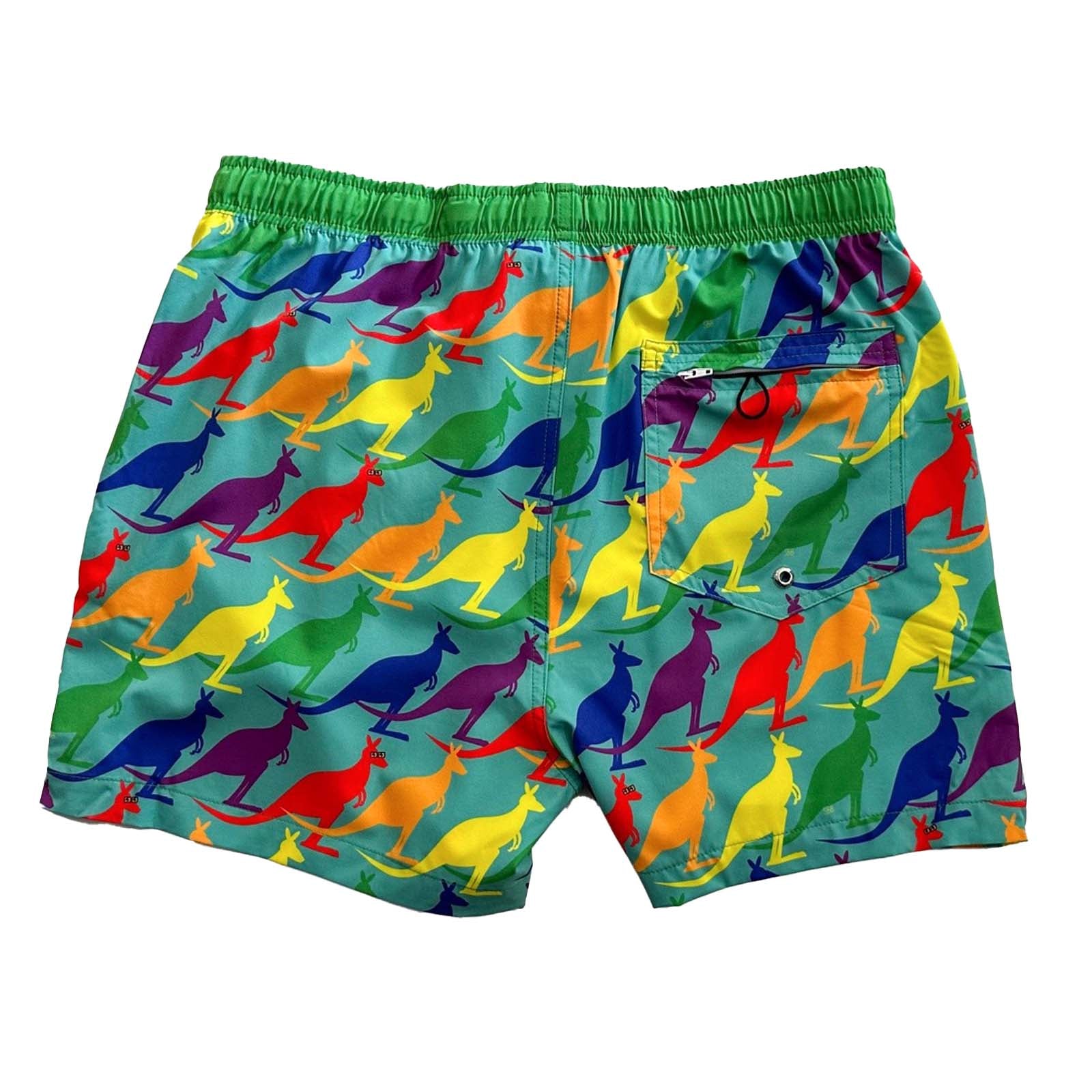 South Beach Boardies Men's Stretchy Trunks made from recycled plastic bottles, Aussie Pride Kangaroo front view