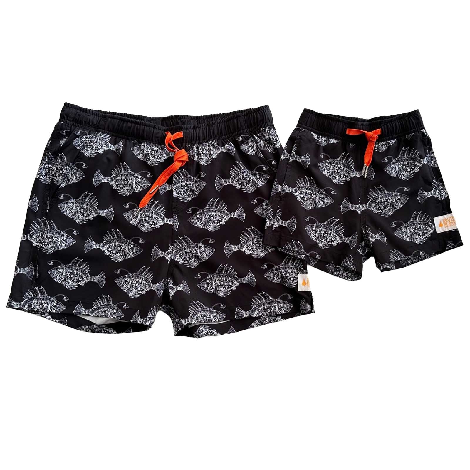 Matchings Kids and Adults Recycled Plastic Boardies in Anglerfish print
