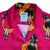 South Beach Boardies Women's Eucalyptus Tencel Cubano shirt in Hula print, close up of collar