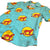 South Beach Boardies Women's Eucalyptus Tencel Cubano shirt in Sunset Dingo print, side angle view