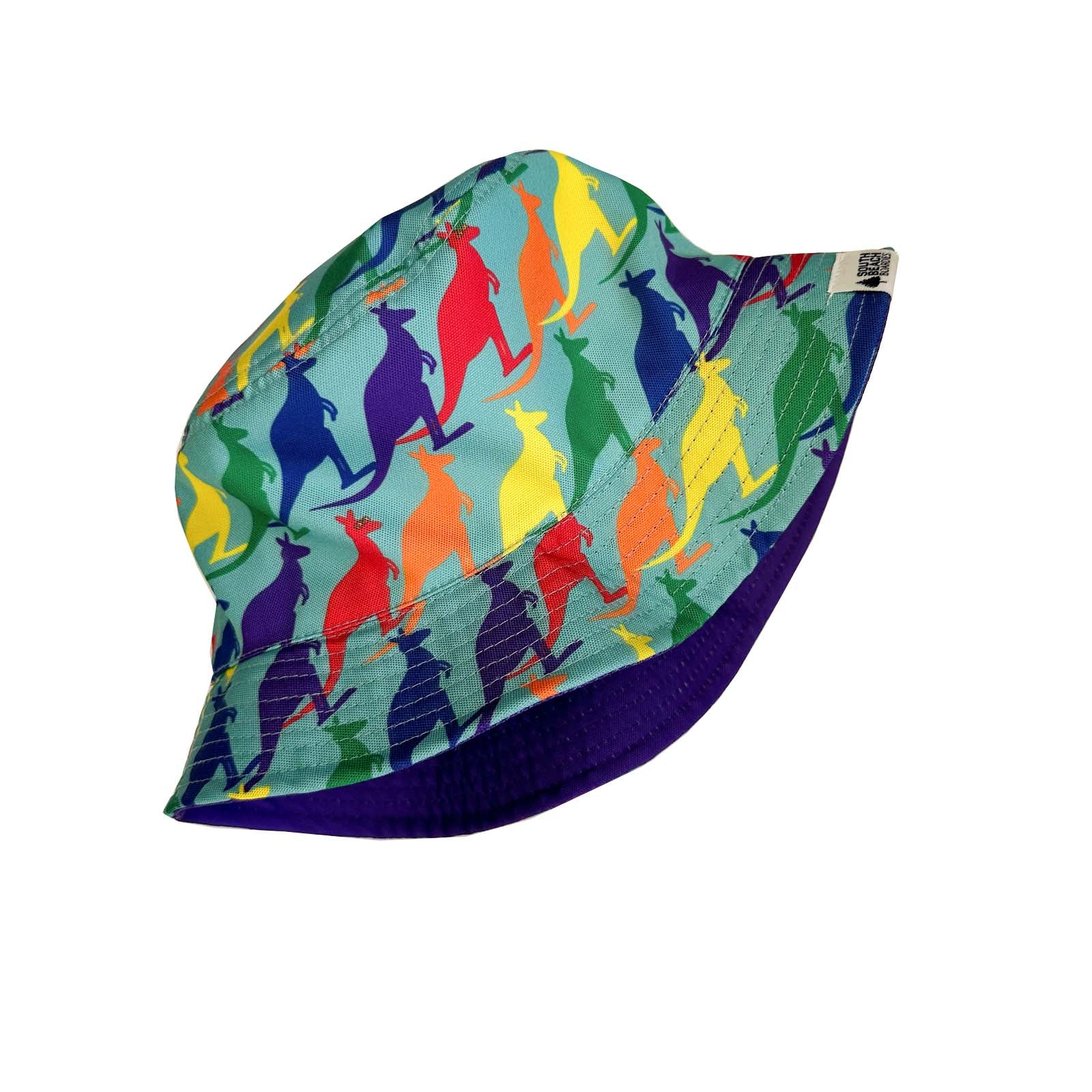 South Beach Boardies reversible bucket hat from recycled plastic bottles, Aussie pride kangaroo print