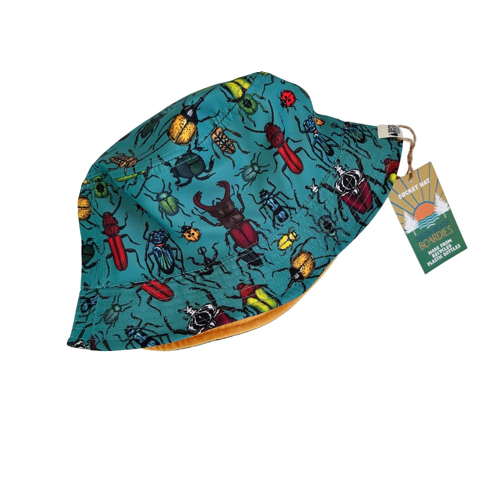 South Beach Boardies reversible bucket hat from recycled plastic bottles, solid print side, Bugs print