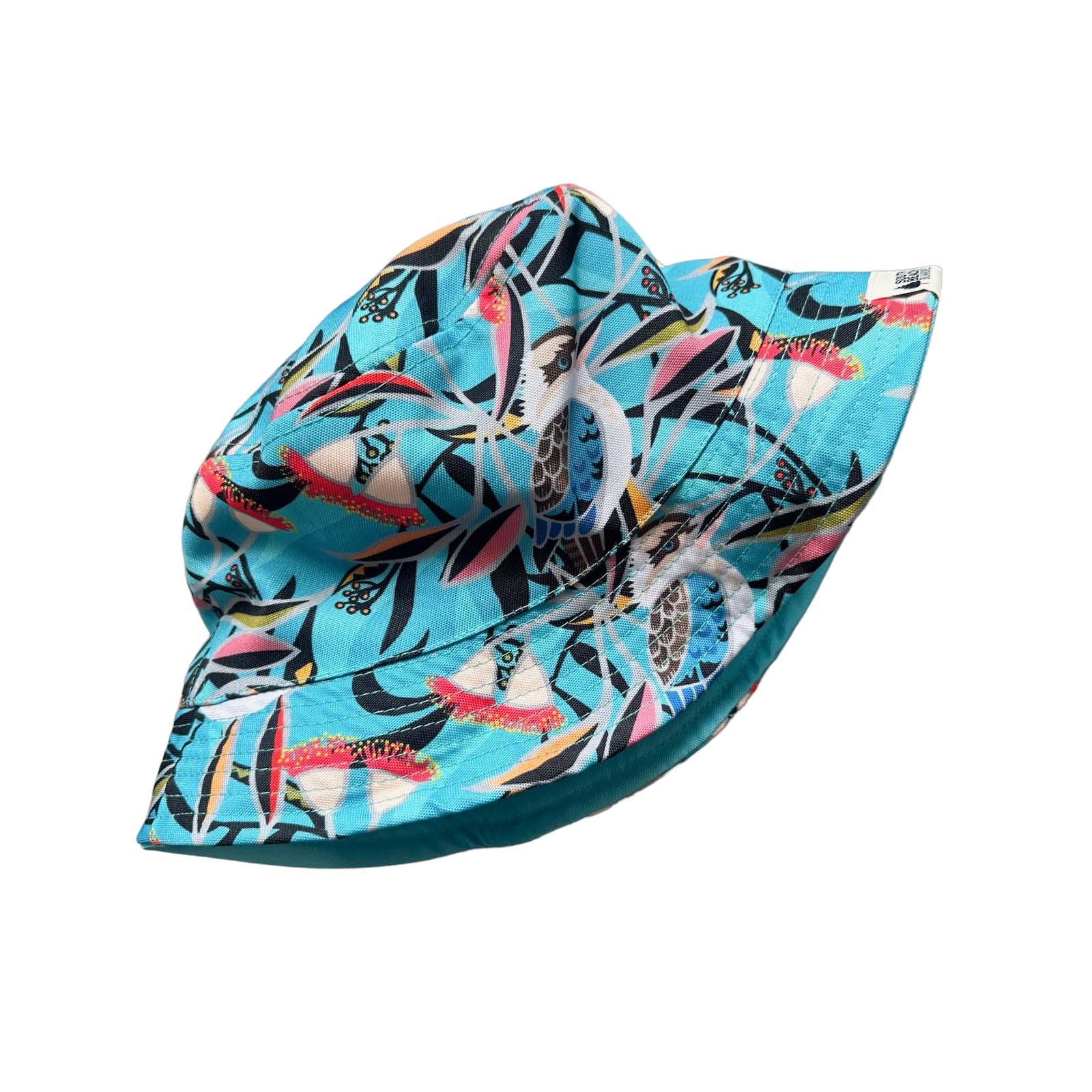 South Beach Boardies reversible bucket hat from recycled plastic bottles, solid print side, HA Kookaburra print