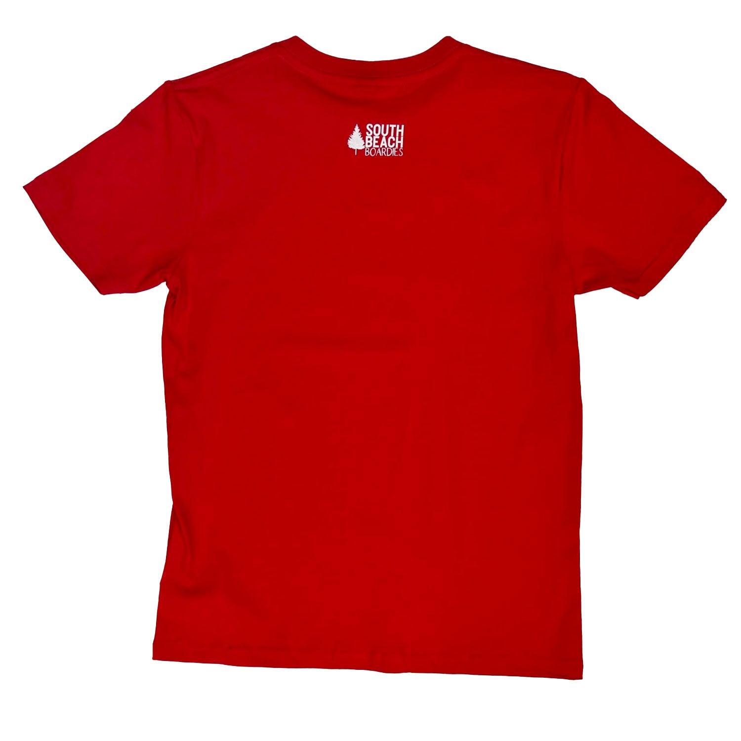 South Beach Boardies unisex red crabby organic cotton tshirt  back, by South Beach Boardies