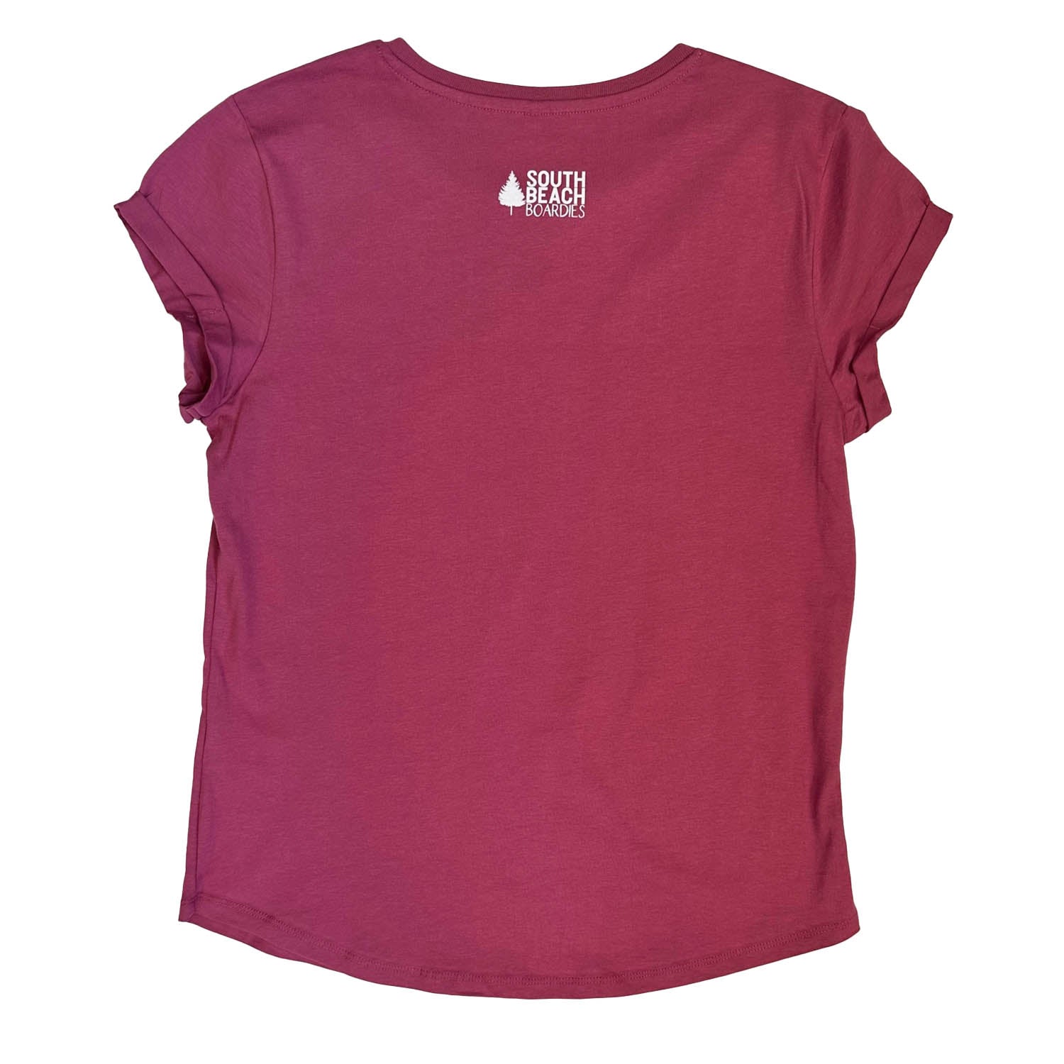 South Beach Boardies women's berry colour crabby organic cotton tshirt by South Beach Boardies, back view