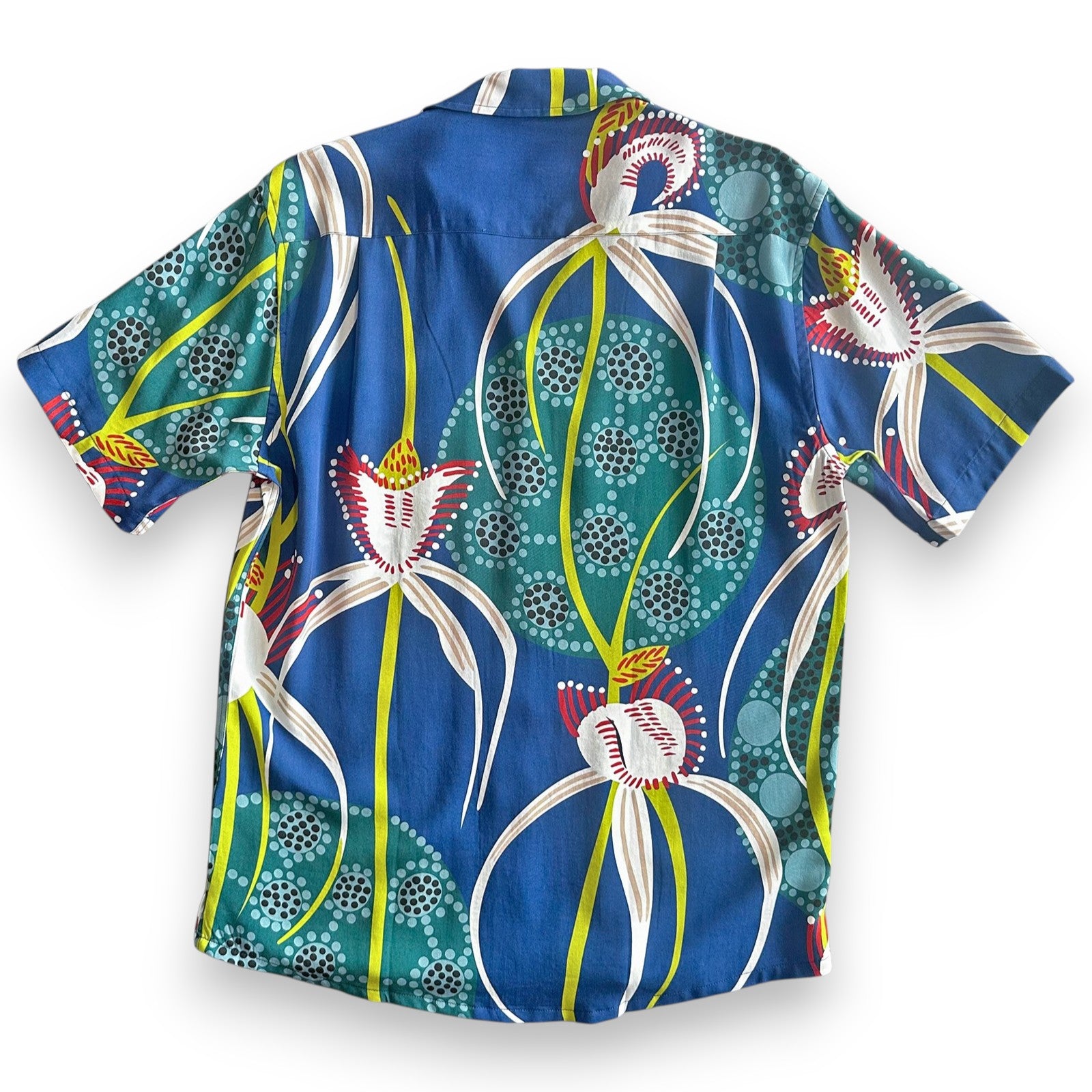 South Beach Boardies Helen Ansell Collection, Men's Cubano Shirt in Spider Orchid print, front view