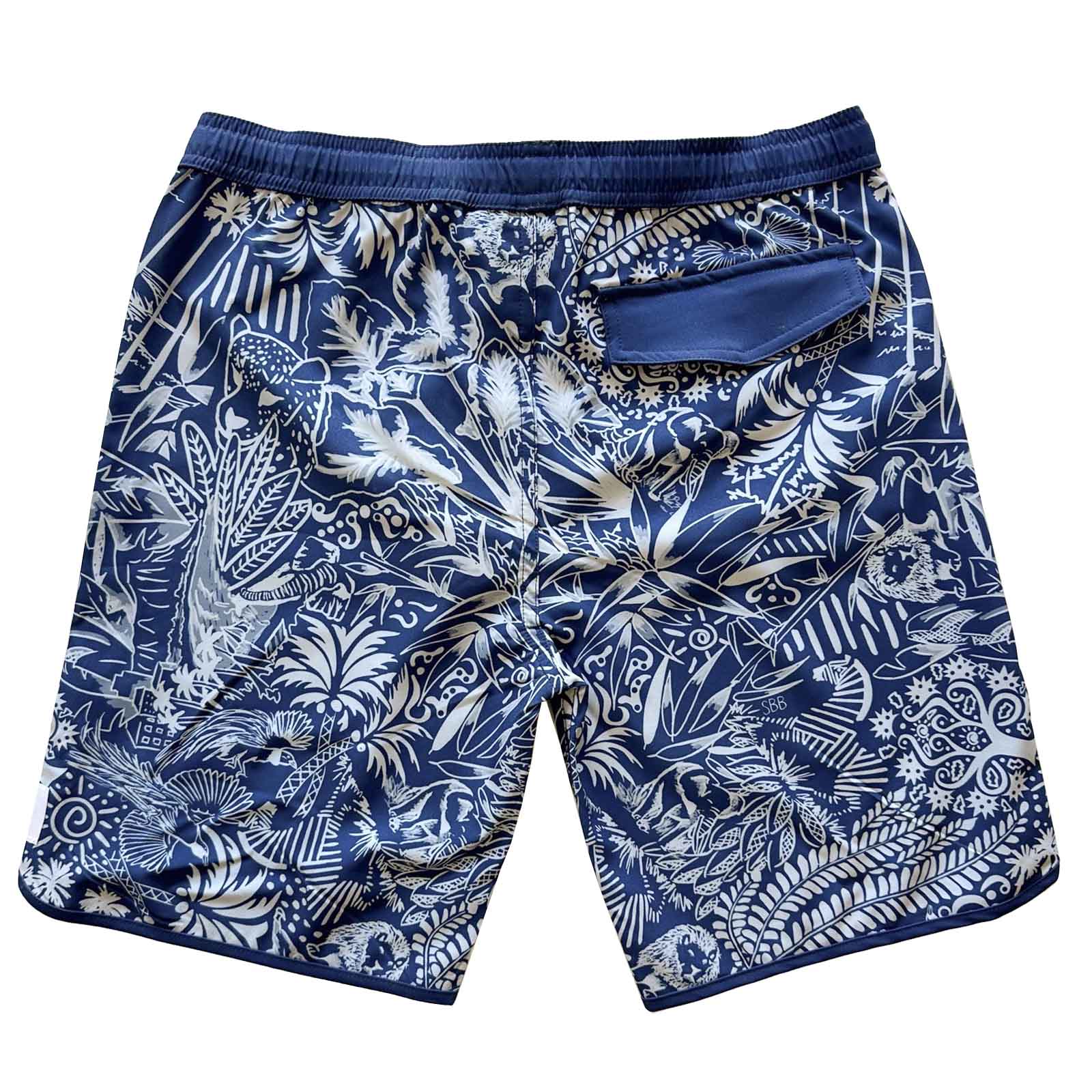 South Beach Boardies Kids Piping Board Shorts in Wild print made from recycled plastic bottles, back view