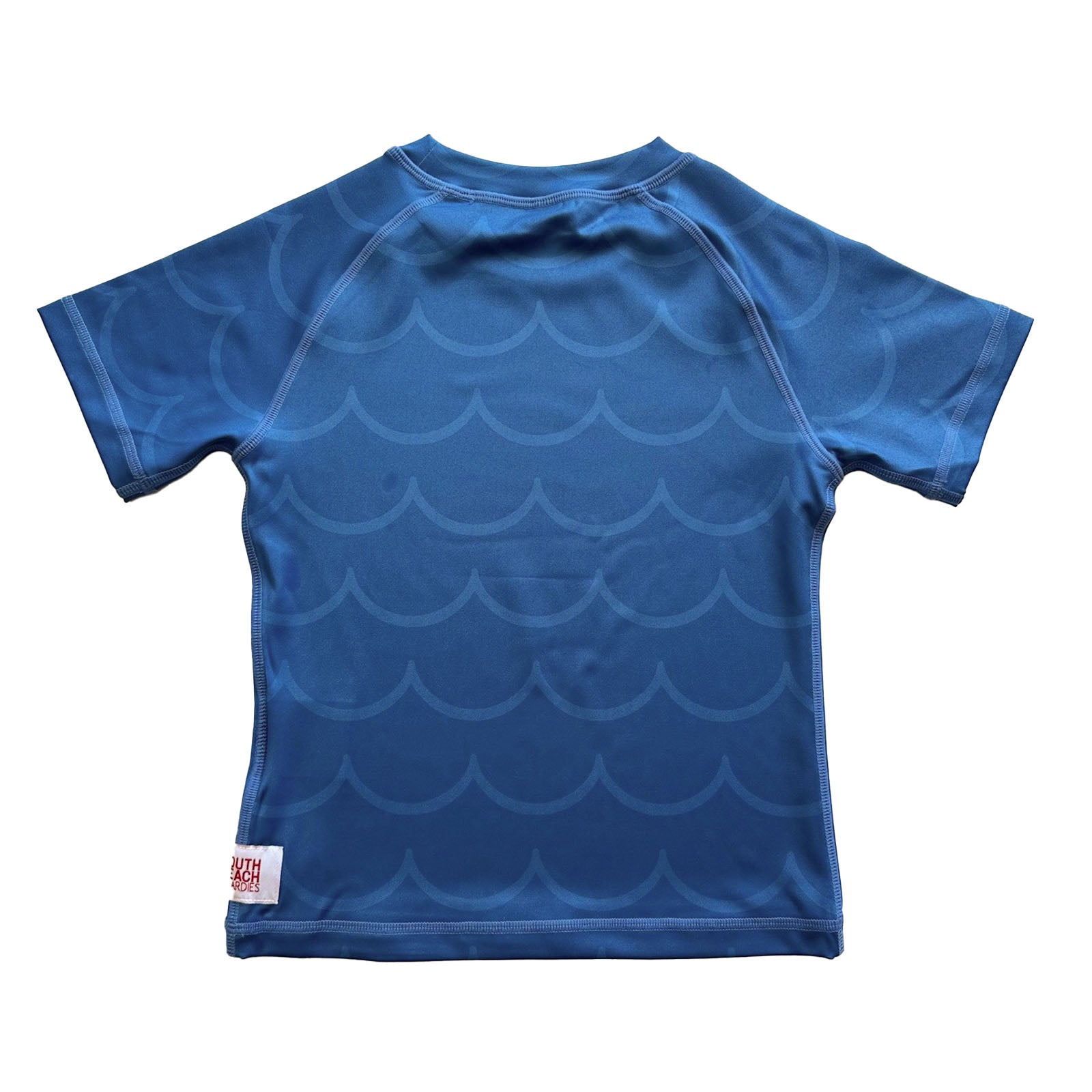 South Beach Boardies Kids Rashie made from recycled plastic bottles, Surfing Dingo print, back view