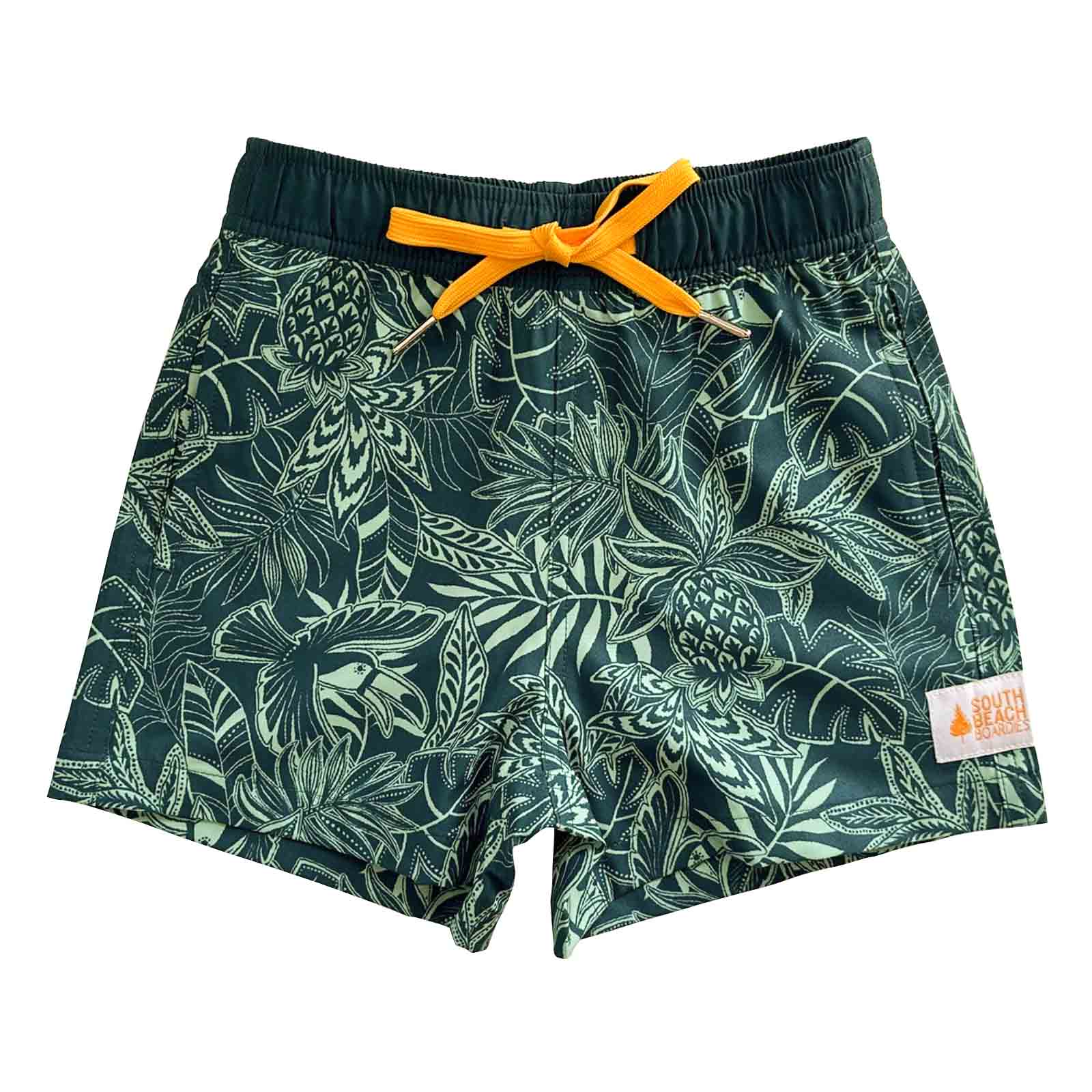 South Beach Boardies Kids Stretchy Trunks made from recycled plastic bottles, Tropics front 