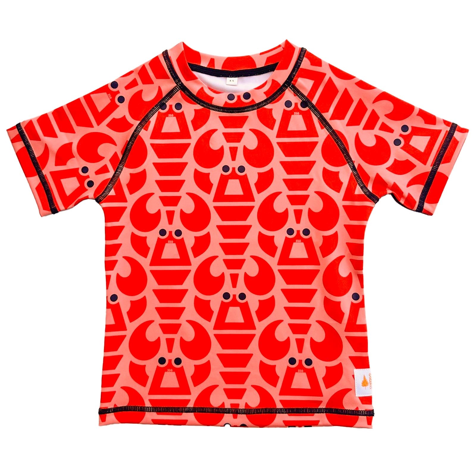 South Beach Boardies Kids UPF50+ Recycled Rashie made from recycled plastic bottles, Big Red Lobster print