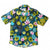 Hidden crocodile swimming in tropical waters with colourful water lilies, a Cubano shirt collaboration by Helen Ansell and South Beach Boardies, front view