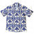 South Beach Boardies Men's Cubano Shirt made from Eucalyptus Tencel in Tangier, front view - a tropical blue and white block print
