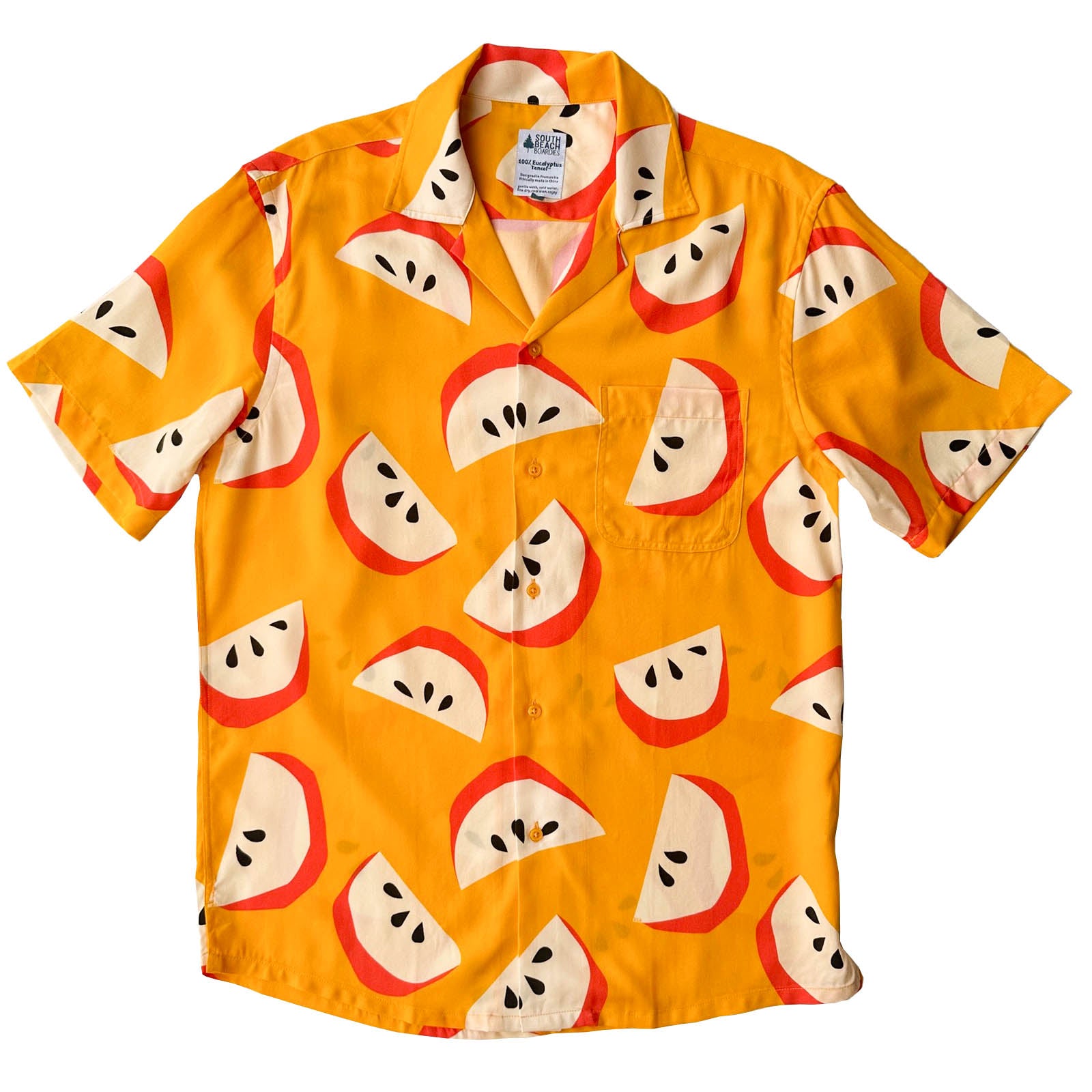 South Beach Boardies Men's Eucalyptus Tencel Cubano shirt in He'll Be Apples, front view