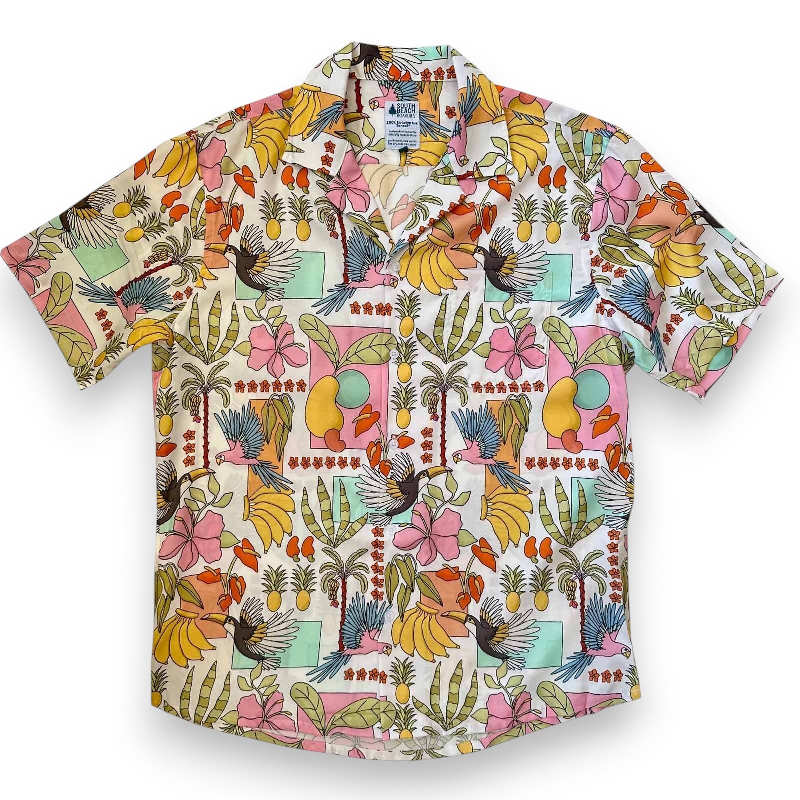 South Beach Boardies Men's Eucalyptus Tencel Cubano shirt in Rio, front view insta