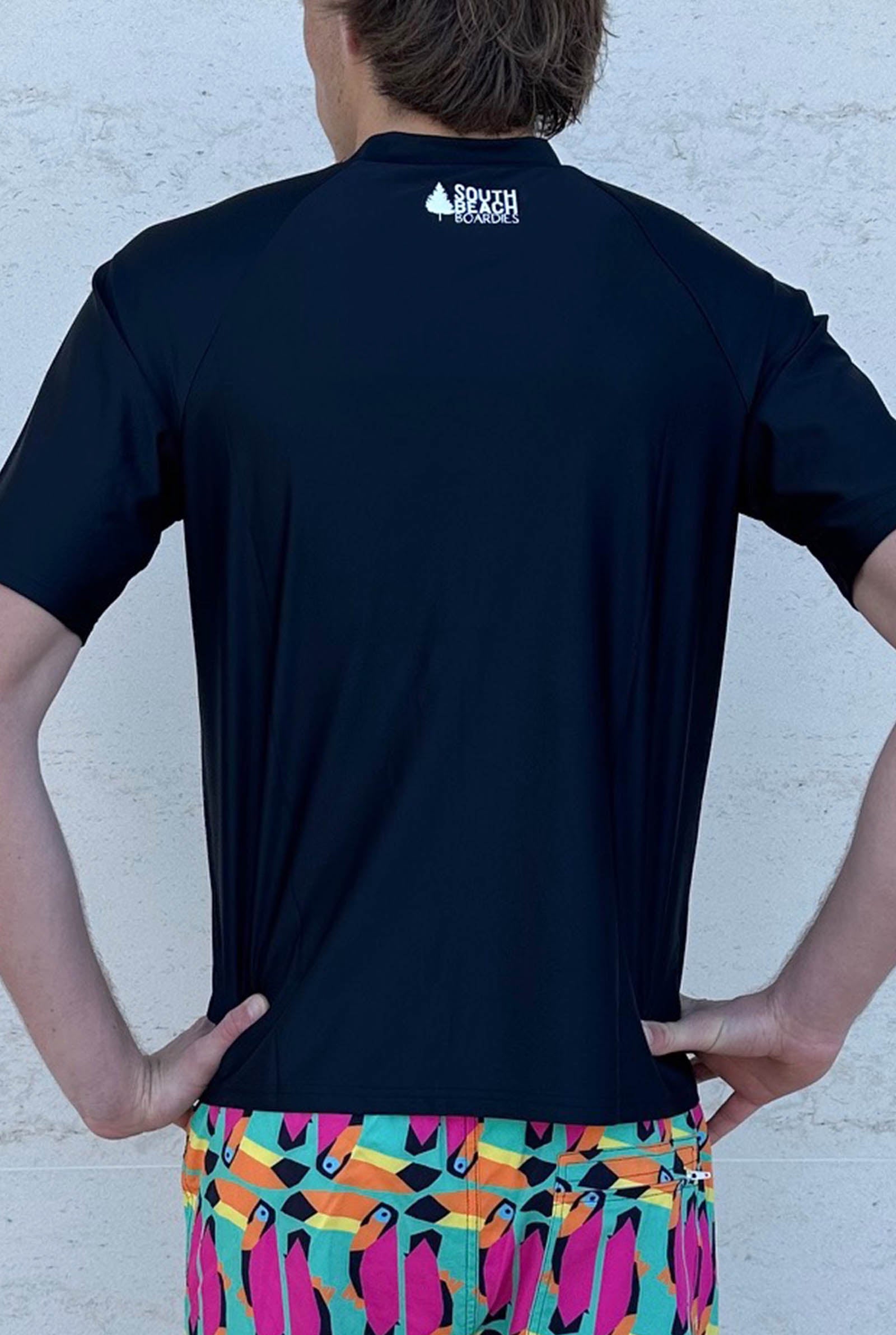 South Beach Boardies Men's Recycled Rashie UPF50+ Black, back view