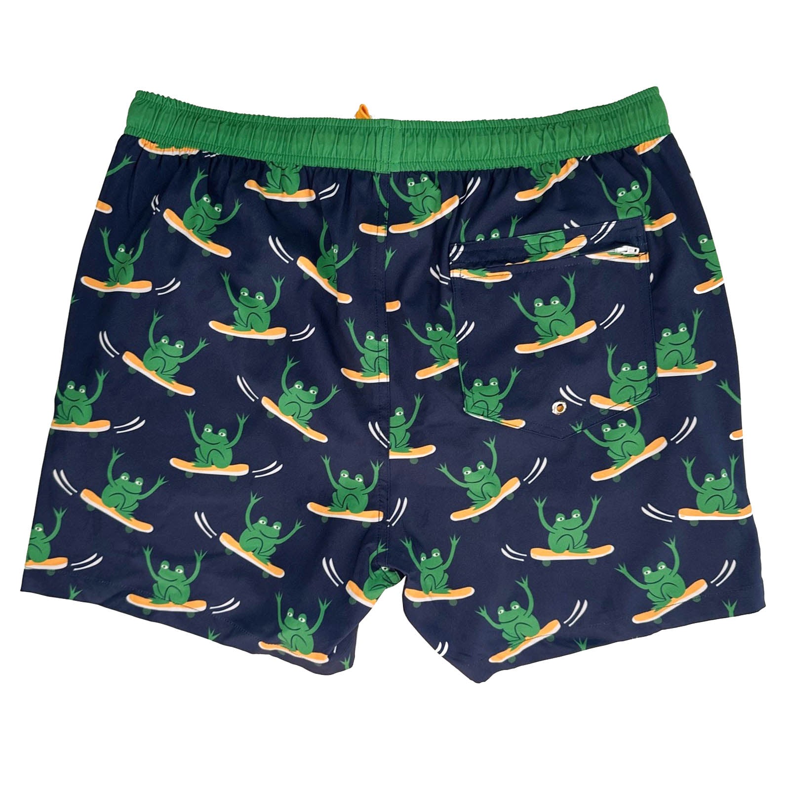 South Beach Boardies Men's Stretchy Trunks made from recycled plastic bottles, Froggy Skates print back 