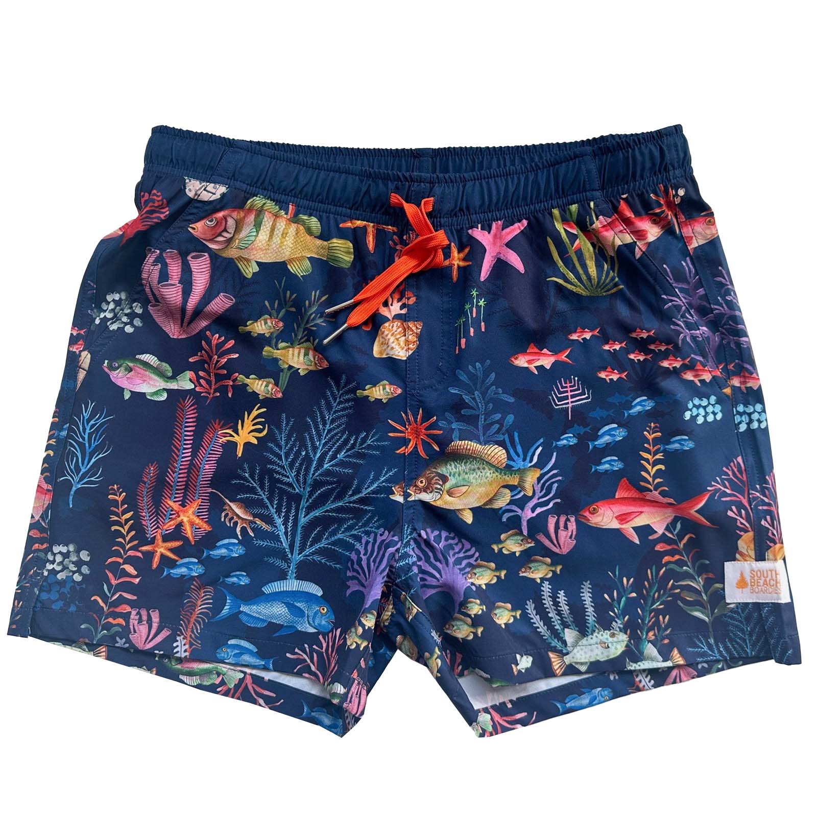 South Beach Boardies Men's Stretchy Trunks made from recycled plastic bottles, Underwater print, front view