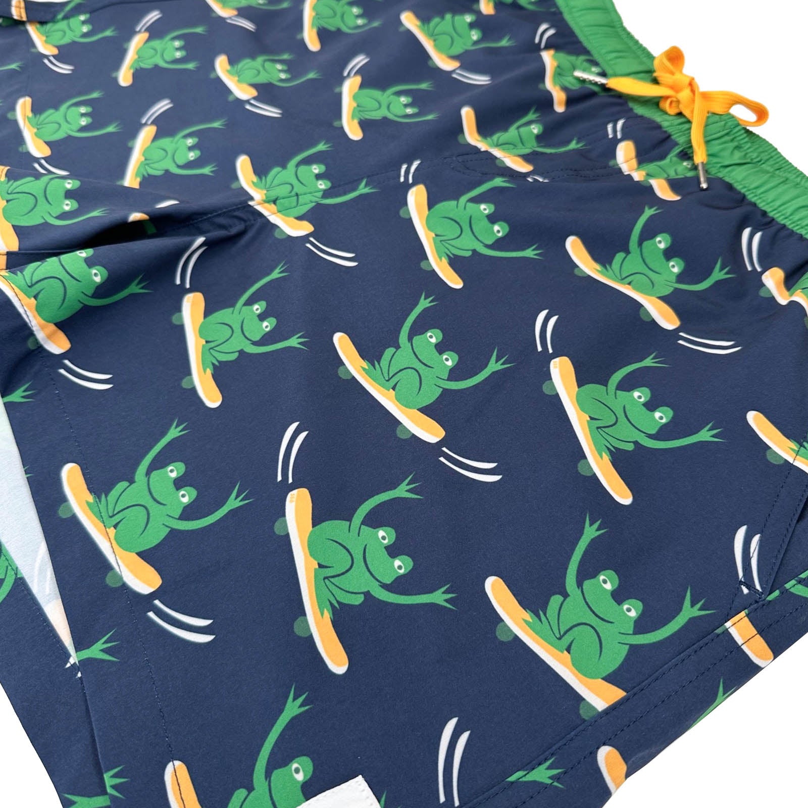 South Beach Boardies Men's Stretchy Trunks made from recycled plastic bottles, Froggy Skates print front view.