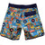 South Beach Boardies Mens Retro Piping boardies made from recycled plastic bottles, Tunes print, back view, record player, cassette tapes. vinyl 