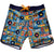 South Beach Boardies Mens Retro Piping boardies made from recycled plastic bottles, Tunes print, front view , record player, cassette tapes. vinyl 