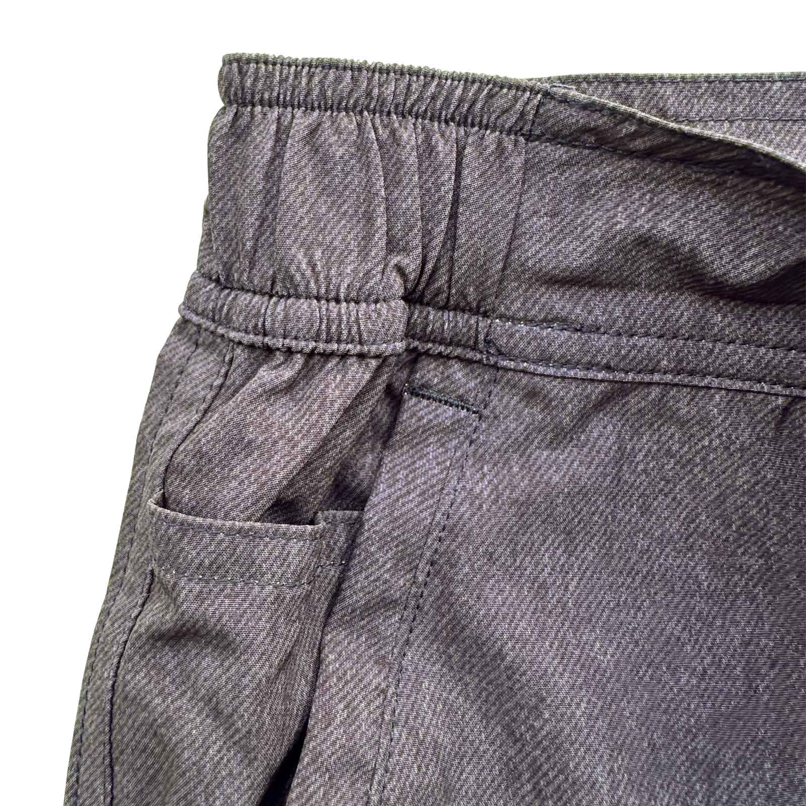 South Beach Boardies Mens Surf Jorts Charcoal denim made from recycled plastic bottles hidden elastic panel and coin pocket