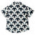 Short-sleeve women's cuban collar shirt with penguin pattern on a white background, made by South Beach Boardies, BACK VIEW