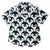 Short-sleeve women's cuban collar shirt with penguin pattern on a white background, made by South Beach Boardies
