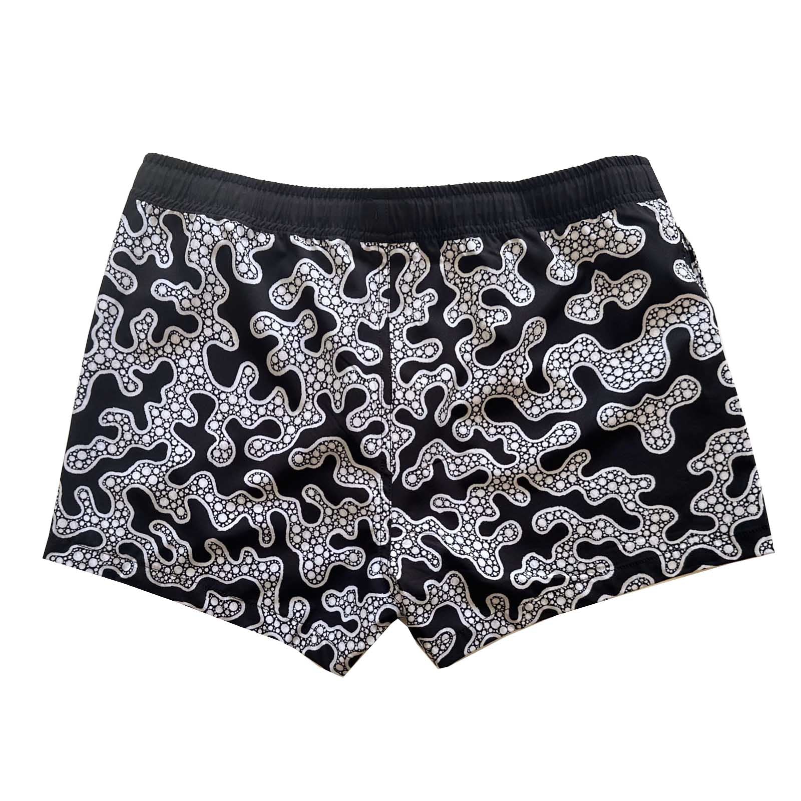 South Beach Boardies sustainable Women's Stretchy Shorts Boardies made from recycled plastic bottles, Yanu Winja print, back view