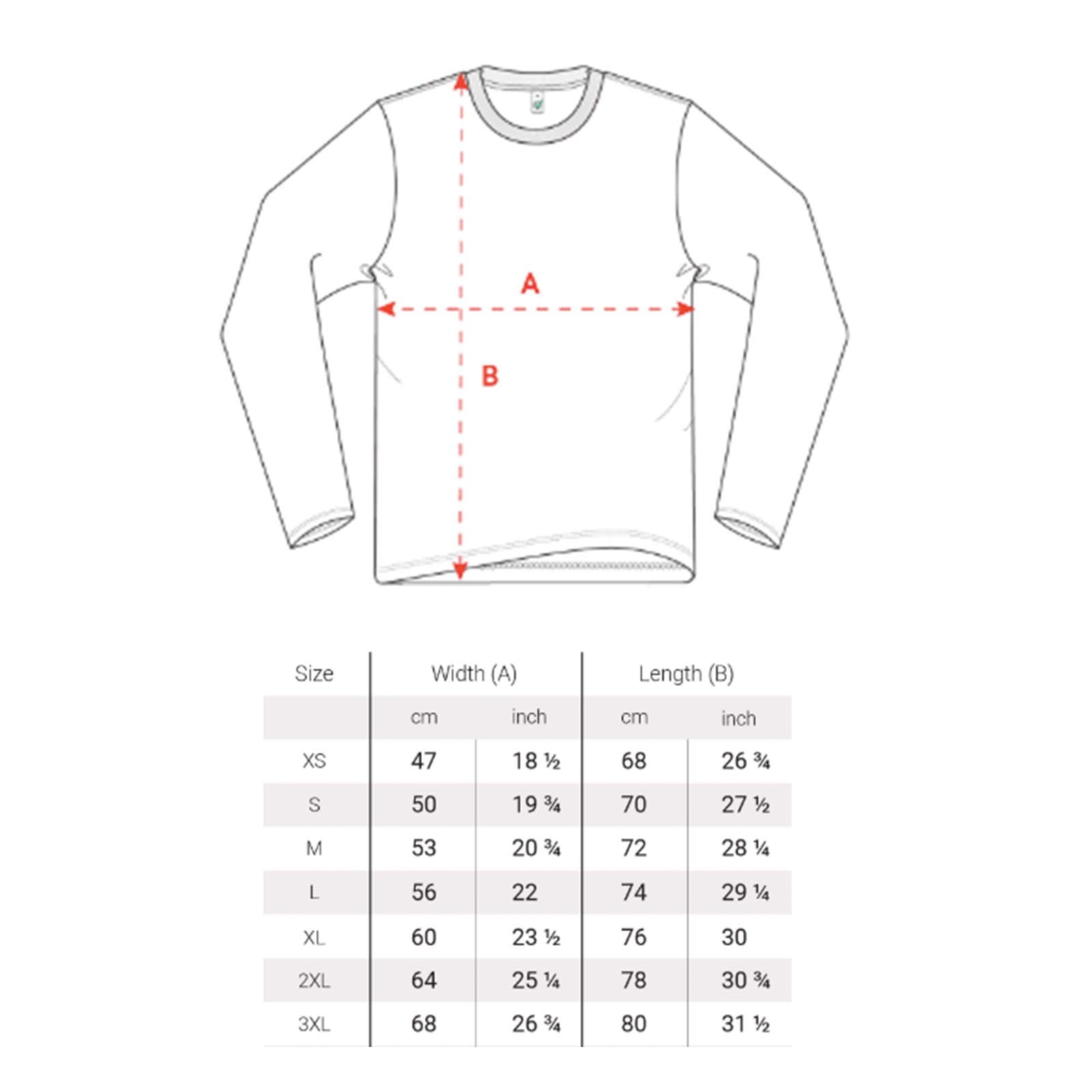 South beach boardies Long Sleeve Organic Cotton Surfing Dingo Tshirt Unisex, size chart