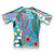 Women's colorful Road Trip rashie with bold florals on a blue background, made from recycled plastic bottles by South Beach Boardies x Heen Ansell