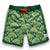 South Beach Boardies Kids Retro Piping Boardies made from recycled plastic bottles, Chameleon print, front view, orange drawstring