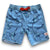 South Beach Boardies Kids Retro Piping Boardies made from recycled plastic bottles, Manta Rays print, front view., orange drawstring