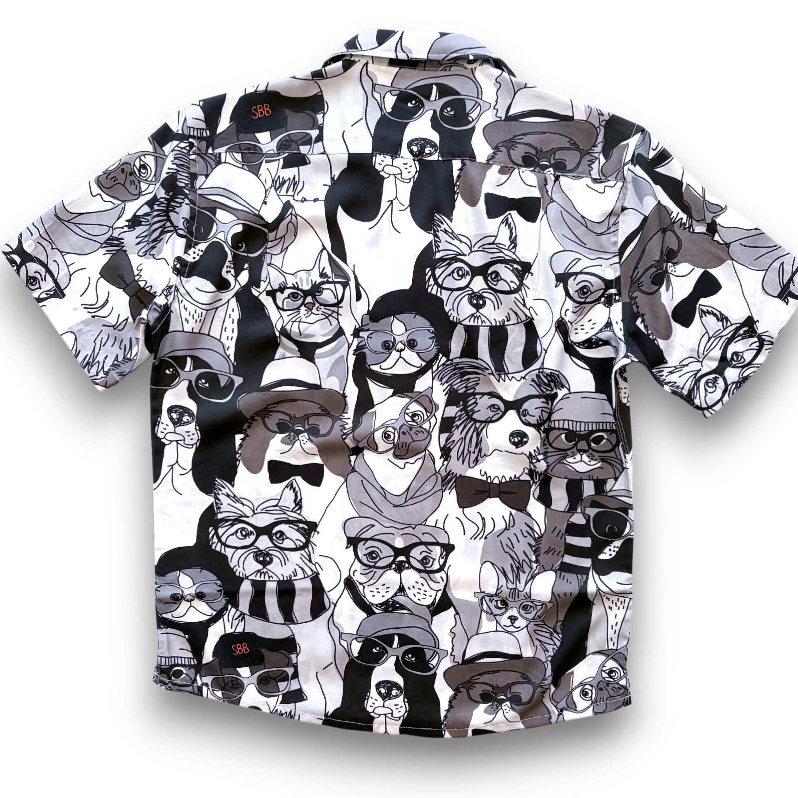 South Beach Boardies Men's Eucalyptus Tencel Cubano shirt in Dogs are the Best people, back view