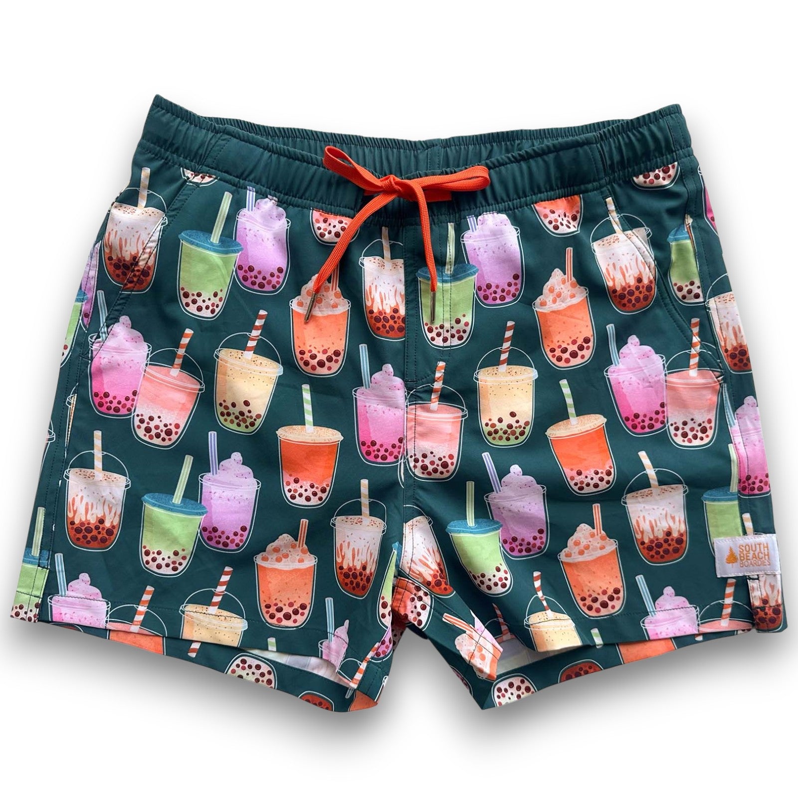 South Beach Boardies Mens Stretchy Trunks made from recycled plastic bottles, BOBA print back view
