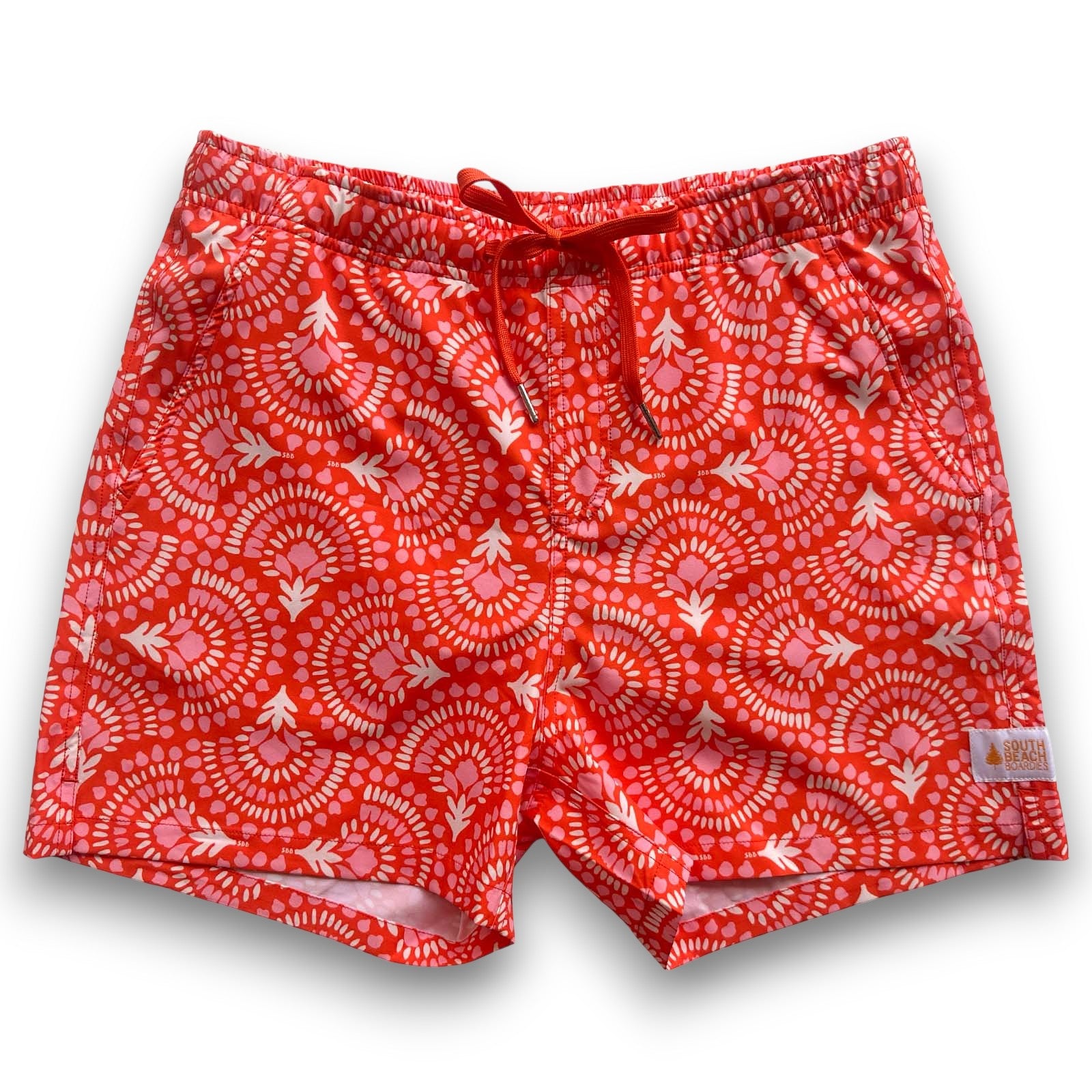 South Beach Boardies Mens Stretchy Trunks made from recycled plastic bottles, MARRAKESH print, front view