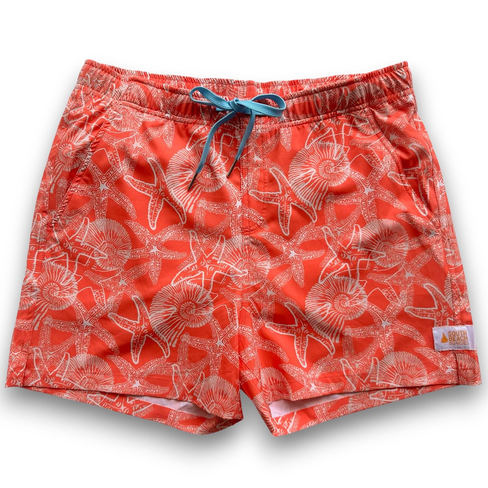 South Beach Boardies Mens Stretchy Trunks made from recycled plastic bottles, STARFISH print front view