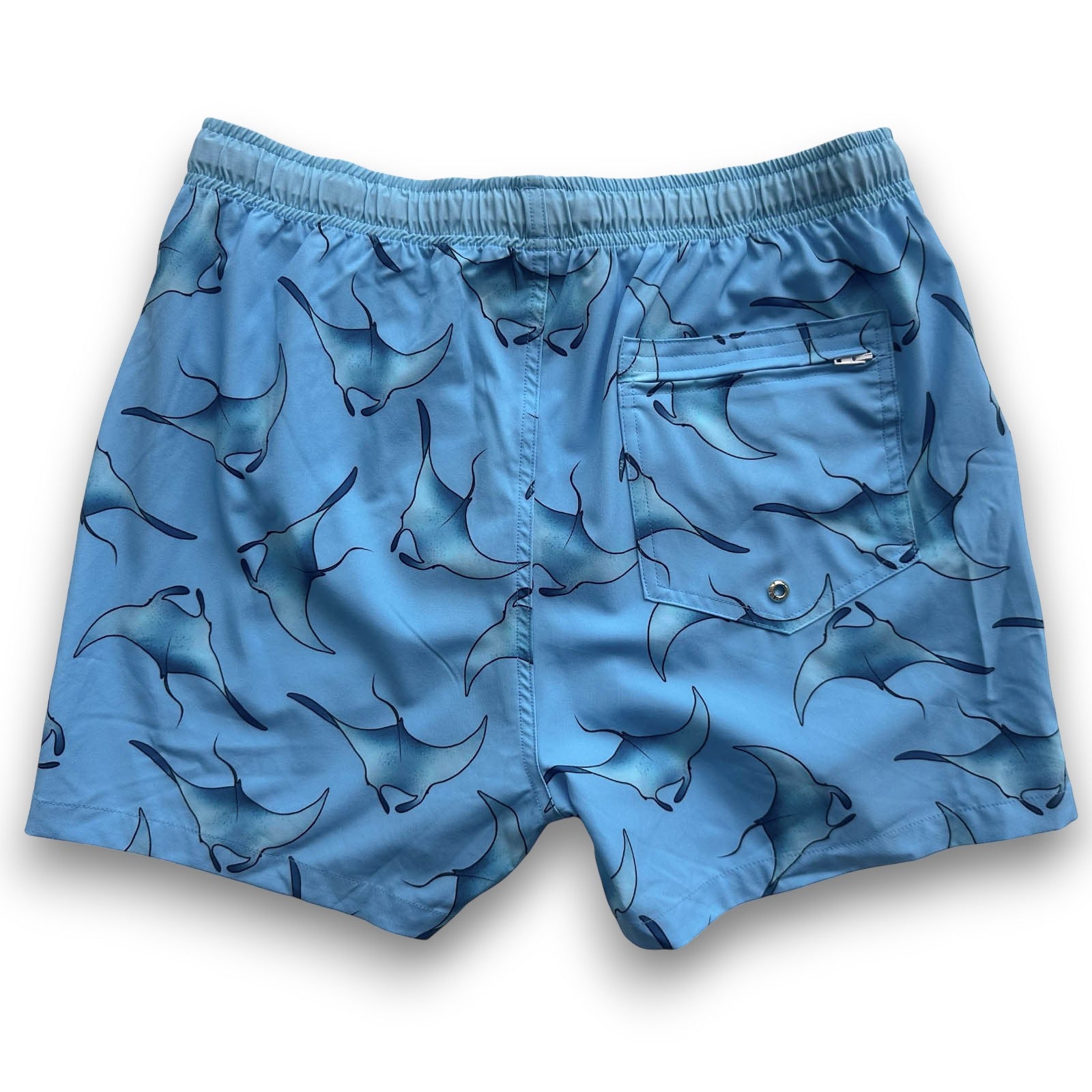 South Beach Boardies Mens Stretchy Trunks made from recycled plastic bottles, Manta Rays print back view