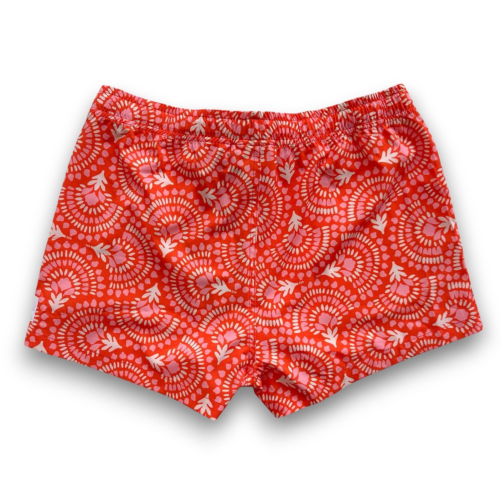 South Beach Boardies Womens Stretchy Trunks made from recycled plastic bottles, Marrakesh print back  view pink drawtring