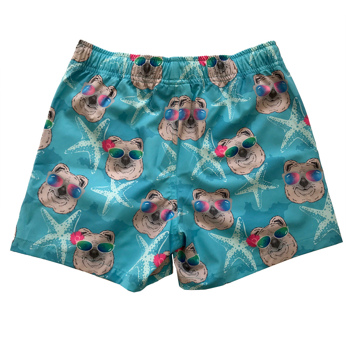 KIDS STRETCHY TRUNKS from Recycled Plastic Bottles, QUOKKA STAR, back,  by South Beach Boardies. 