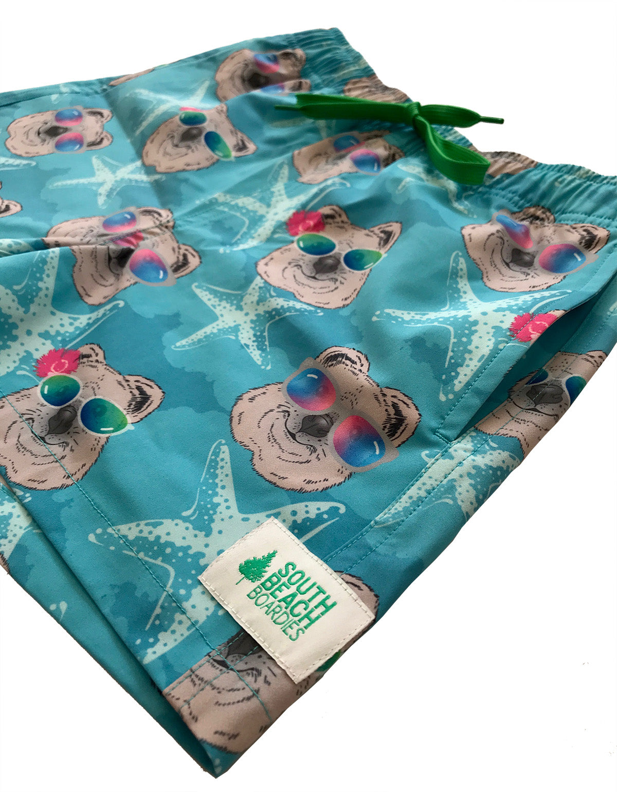 KIDS STRETCHY TRUNKS from Recycled Plastic Bottles, QUOKKA STAR, side, by South Beach Boardies. 
