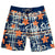 Mens Surfer Boardies in Class of 93 print, made from recycled plastic bottles by South Beach Boardies, front view
